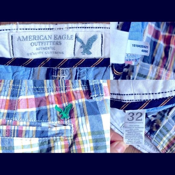 American Eagle Distressed Plaid Shorts Blue Size 32 Men’s - Picture 4 of 15